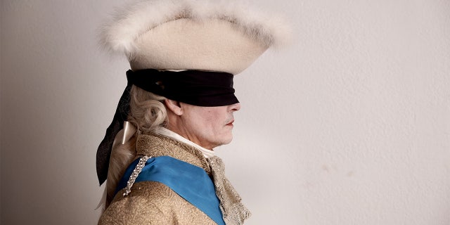 A promotional photo for Johnny Depp's new French film, "Jeanne Du Barry," in which he portrays King Louis XV.