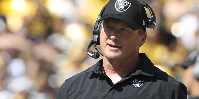 Las Vegas Raiders head coach Jon Gruden looks on from the sidelines against the Pittsburgh Steelers during the second quarter at Heinz Field. Las Vegas won 26-17.