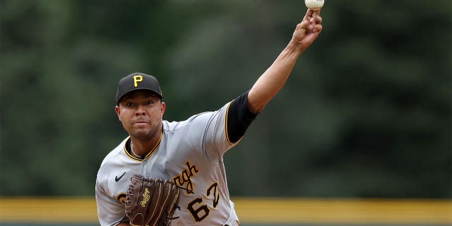 Starting pitcher Jose Quintana #62 of the Pittsburgh Pirates throws against the Colorado Rockies in the first inning at Coors Field on July 15, 2022 in Denver, Colorado.