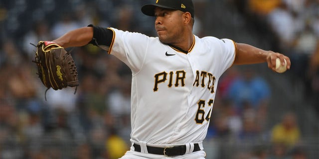 Jose Quintana #62 of the Pittsburgh Pirates delivers a pitch in the first inning during the game against the Miami Marlins at PNC Park on July 23, 2022 in Pittsburgh, Pennsylvania. 
