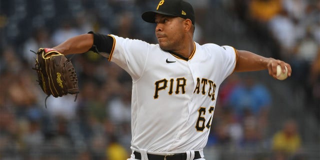 Jose Quintana #62 of the Pittsburgh Pirates delivers a pitch in the first inning during the game against the Miami Marlins at PNC Park on July 23, 2022 in Pittsburgh, Pennsylvania.
