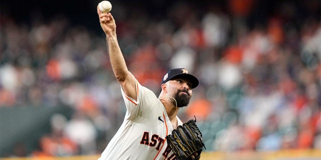 Houston Astros starting pitcher Jose Urquidy throws against the Boston Red Sox during the first inning of a baseball game Wednesday, Aug. 3, 2022, in Houston.