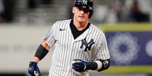 New York Yankees' Josh Donaldson runs the bases after hitting a walk-off grand slam during the 10th inning of a baseball game against the Tampa Bay Rays Wednesday, Aug. 17, 2022, in New York. 