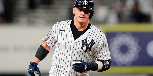 New York Yankees' Josh Donaldson runs the bases after hitting a walk-off grand slam during the 10th inning of a baseball game against the Tampa Bay Rays Wednesday, Aug. 17, 2022, in New York. 