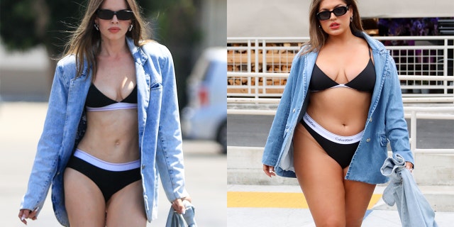Ella Halikas (right) has gone viral on social media for recreating some of Julia Fox's bold looks.
