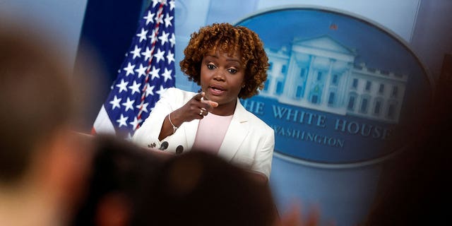 White House press secretary Karine Jean-Pierre holds the daily press briefing at the White House Aug. 25, 2022. 