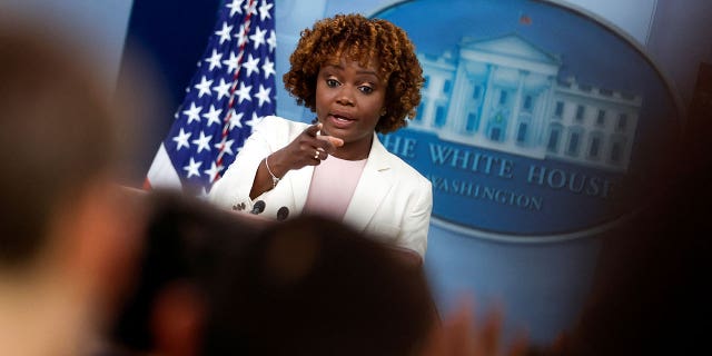 White House press secretary Karine Jean-Pierre holds the daily press briefing at the White House Aug. 25, 2022. 