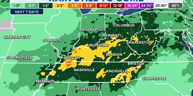 Rain forecast in the Kentucky area