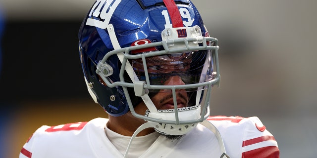 Kenny Golladay, #19 of the New York Giants, during warm up before the game against the Los Angeles Chargers at SoFi Stadium on December 12, 2021 in Inglewood, California.