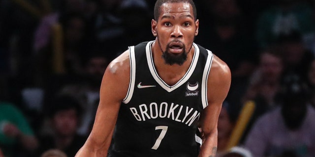 Apr 23, 2022; Brooklyn, New York, USA; Brooklyn Nets forward Kevin Durant (7) at Barclays Center.