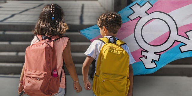  kids with backpacks and gender symbolism