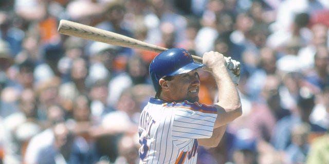 Ray Knight of the New York Mets bats during a game at Shea Stadium in New York circa 1986.