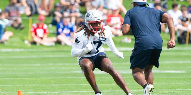 Kristian Wilkerson of the New England Patriots during training camp at Gillette Stadium in Foxborough, Massachusetts, on July 29, 2021.