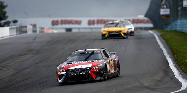Kyle Busch, driver of the #18 Snickers Toyota, drives during the NASCAR Cup Series Go Bowling at The Glen at Watkins Glen International on August 21, 2022 in Watkins Glen, New York.