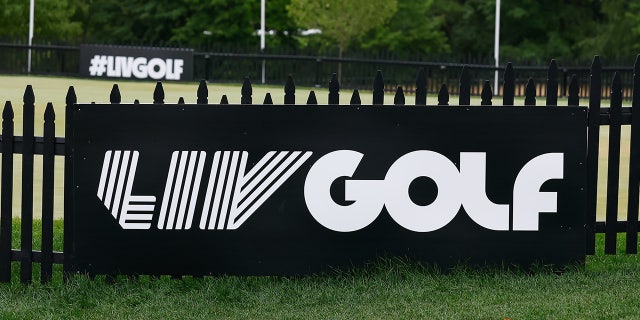 The LIV Golf logo during the first round of the LIV Golf Invitational Series July 29, 2022, at Trump National Golf Club in Bedminster, N.J.