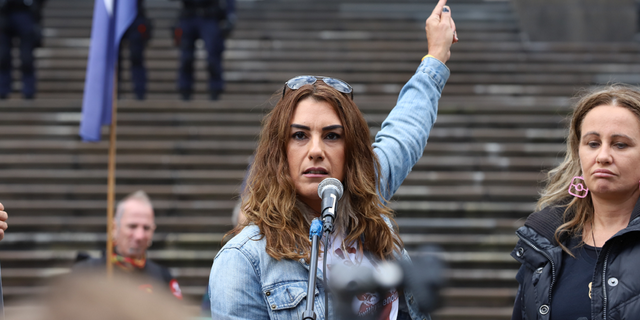Senator Lidia Thorpe speaks during a rally in front of Parliament House on April 10, 2021 in Melbourne, Australia.