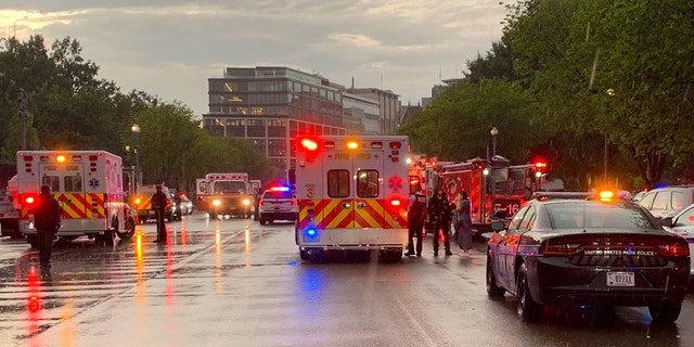 First responders on the scene after a lightning strike in Lafayette Park. 