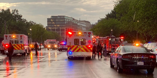 First responders on site after a lightning strike at Lafayette Park in Washington, DC