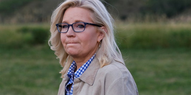 Rep. Liz Cheney looks on during her primary election night party in Jackson, Wyoming, Aug. 16, 2022.