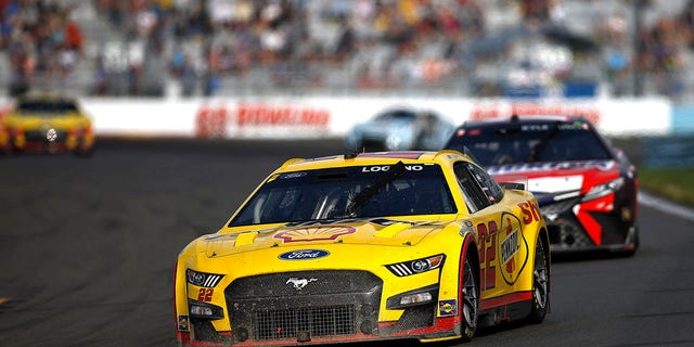 Joey Logano, driver of the #22 Shell Pennzoil Ford, races during the NASCAR Cup Series Go Bowling at The Glen at Watkins Glen International in Watkins Glen, New York, on Aug. 21, 2022.