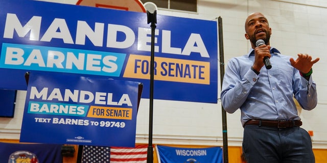 Wisconsin Lt. Gov. and Democratic U.S. Senate candidate Mandela Barnes speaks at a rally at John Marshall High School Friday in Milwaukee