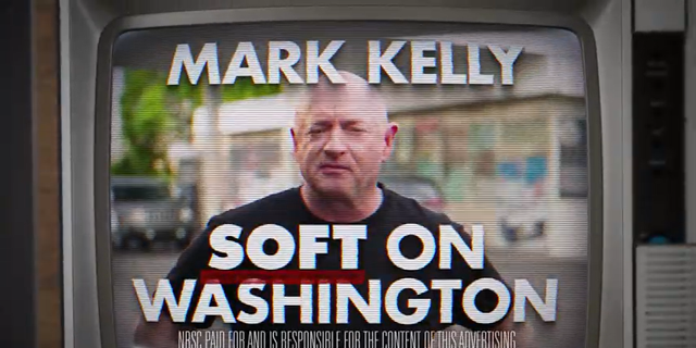 Days after the group canceled other ads planned to air in the state, Sen.  A screengrab of an NRSC ad released in Arizona attacking Mark Kelly, D-Ariz.