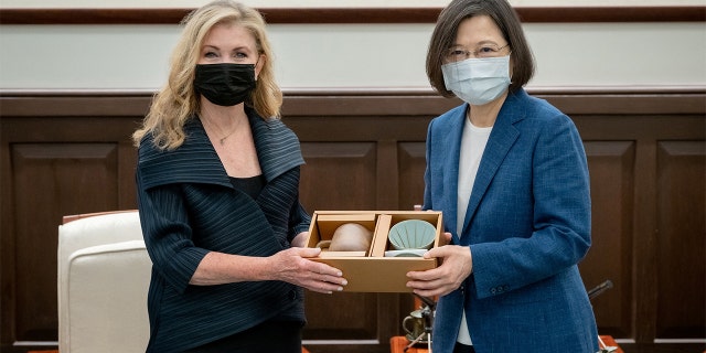 Sen. Marsha Blackburn, R-Tenn., attends a meeting with Taiwan President Tsai Ing-wen at the presidential office in Taipei, Taiwan, on Friday.