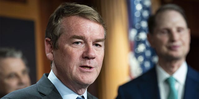 FILE - Senator Michael Bennet, Democrat from Colorado, speaks during a news conference on the Child Tax Credit at the U.S. Capitol in Washington, D.C., U.S., on Thursday, July 15, 2021. 