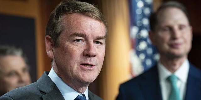 Senator Michael Bennet, a Democrat from Colorado, speaks during a news conference on the Child Tax Credit at the US Capitol in Washington, DC, US, on Thursday, July 15, 2021.