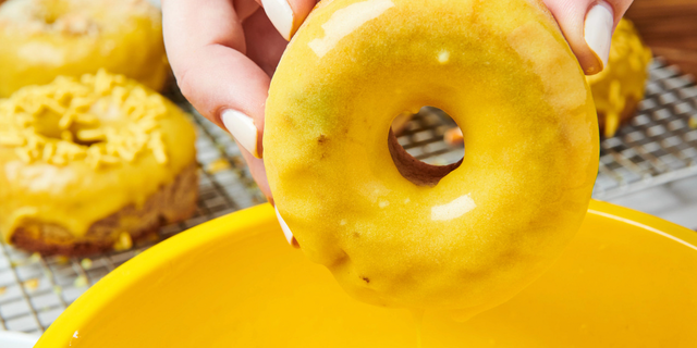 The sweet mustard glaze on French's new donuts contains unsalted butter, sugar, vanilla, French's Classic Yellow Mustard and other ingredients. 