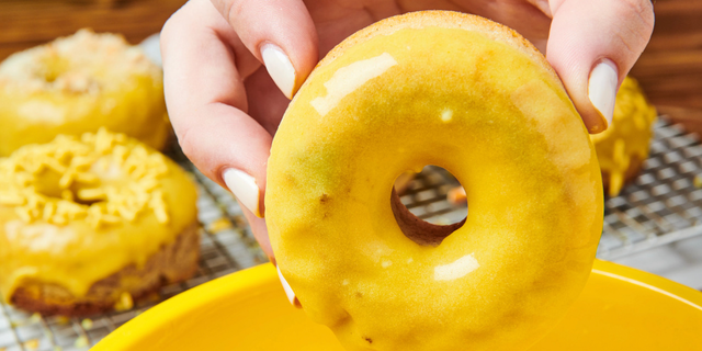The sweet mustard glaze on French's new donuts contains unsalted butter, sugar, vanilla, French's Classic Yellow Mustard and other ingredients. 