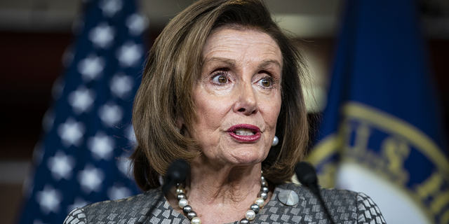 House Speaker Nancy Pelosi speaks at a press conference.