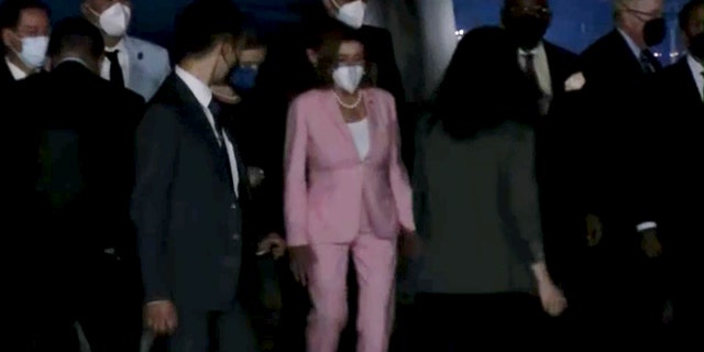 In this image taken from video, House Speaker Nancy Pelosi arrives in Taipei, Taiwan, Tuesday, Aug. 2, 2022. 