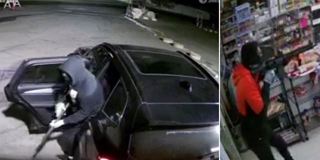 Two of the armed suspects police say they have taken into custody following the attempted robbery at a liquor store in Norco, Calif., on Sunday, July 31.