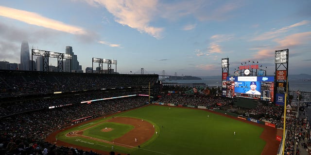General view during a game between the San Francisco Giants and the Los Angeles Dodgers at Oracle Park on August 2, 2022 in San Francisco, California.