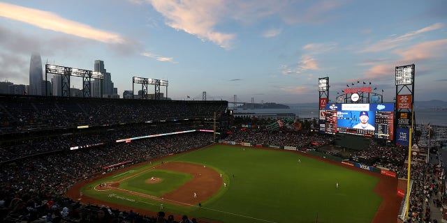 General view during a game between the San Francisco Giants and the Los Angeles Dodgers at Oracle Park on August 2, 2022 in San Francisco, California.
