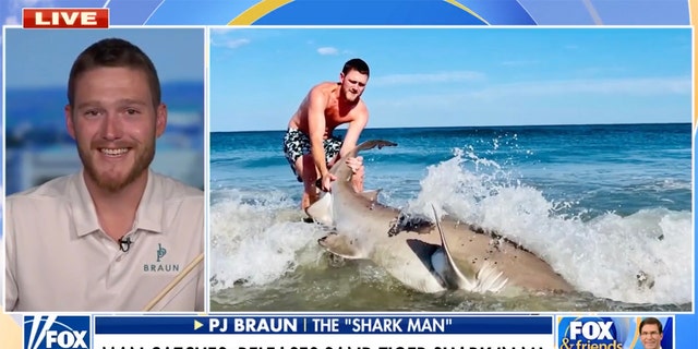 P.J. Braun appeared on Wednesday on andquot;Fox and Friendsandquot; to discuss his wild fishing adventure  and his theories about why we're seeing bigger sharks closer to shore this year. 