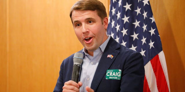 Rep. Chris Pappas speaks at the Manchester Democratic City Committee Flag Day Dinner in New Hampshire, June 14, 2019.