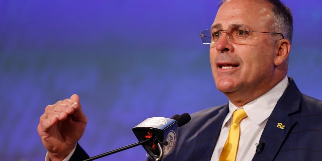 Pittsburgh head coach Pat Narduzzi answers questions during the NCAA College Football Atlantic Coast Conference Media Days in Charlotte, NC, Thursday, July 21, 2022.