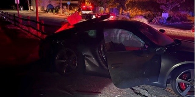 Paul Pelosi's crashed Porsche with airbags deployed.