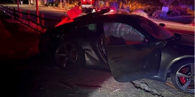 Paul Pelosi's crashed Porsche with airbags deployed.