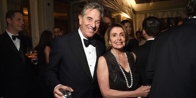 Paul Pelosi and Nancy Pelosi attend the Bloomberg and Vanity Fair cocktail reception following the 2015 WHCA Dinner at the residence of the French Ambassador April 25, 2015, in Washington, D.C. 