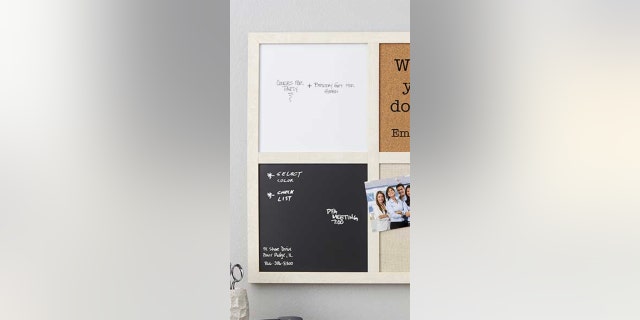 This memo board can help a student stay organized in a dorm room.
