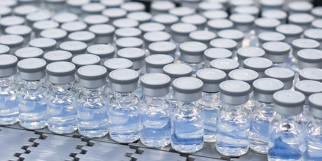 This August 2022 photo provided by Pfizer shows vials of the company's updated COVID-19 vaccine during production in Kalamazoo, Michigan