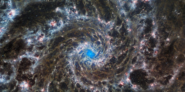 This image from the NASA/ESA/CSA James Webb Space Telescope shows the heart of M74, otherwise known as the Phantom Galaxy. 