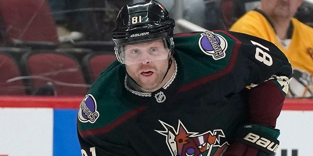 The Arizona Coyotes' Phil Kessel (81) skates up the ice during a game against the Pittsburgh Penguins March 19, 2022, in Glendale, Ariz.