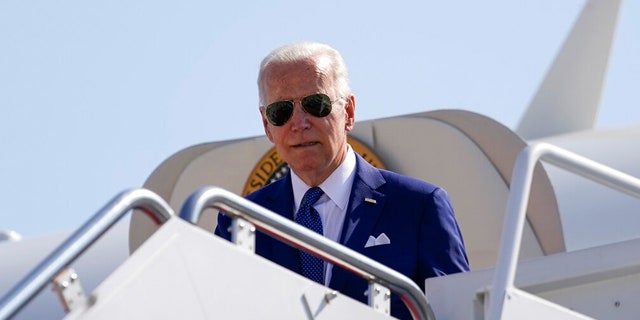 President Joe Biden arrives on Air Force One at Andrews Air Force Base, Md., Monday, Aug. 29, 2022, en route to Washington.