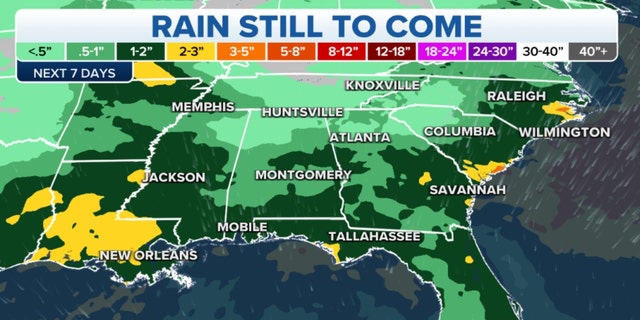 Rainfall still to come for the southeastern U.S.