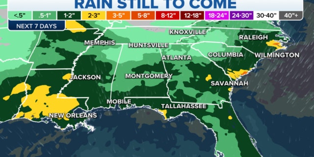 Rainfall still to come for the southeastern U.S.