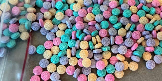 Rainbow fentanyl can sometimes come in the form of counterfeit M30 oxycodone pills. 